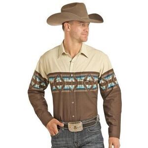 Panhandle® Men's Brown Aztec Border Long Sleeve‎ Snap Shirt Size XL